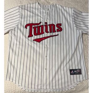 Majestic MLB Minnesota Twins Pinstripe Baseball Jersey Mens 2XL White Red #22